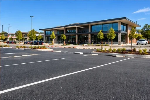 Completed commercial carpark with marked parking bays