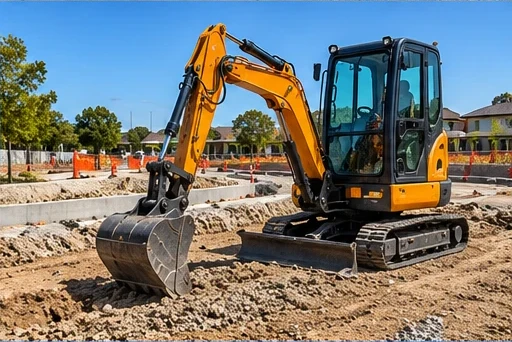 Compact excavator carrying out site works