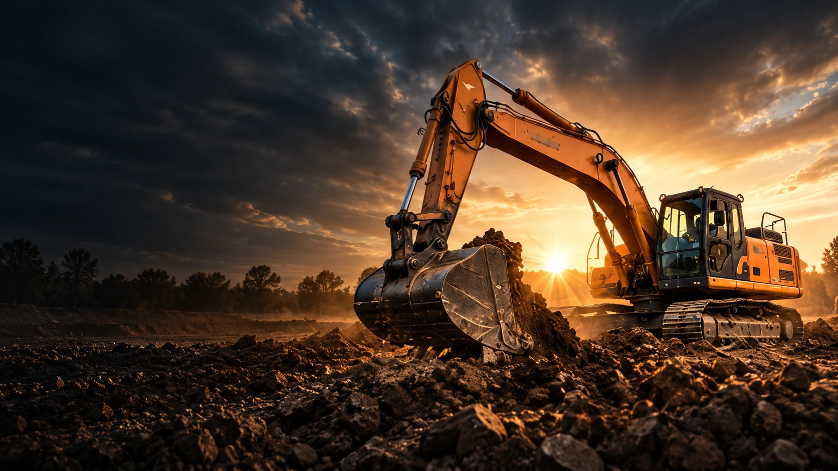 Excavator carrying out earthworks