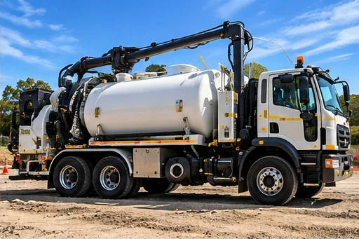Vacuum excavation truck on a civil works site